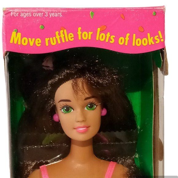 Ruffle Fun Barbie #12435 Dark Hair Vintage 1994 NRFB Doll-Mint Box-Very Good - Picture 10 of 10